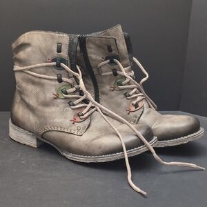 Rieker Payton Women's Gray/Brown Distressed  Ankle Booties,38.
